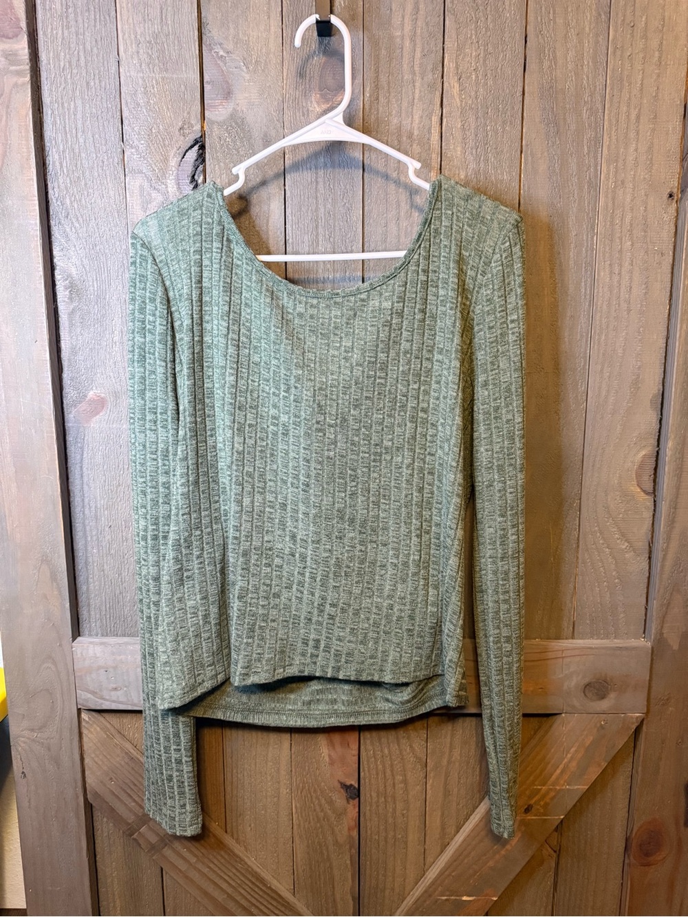 SHEIN Olive Green Ribbed Knit Long Sleeve Top